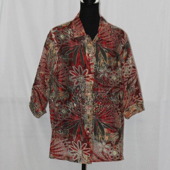 TanJay Shear Multicolor 3/4 Sleeve Button Down Top - Picture 1 of 11